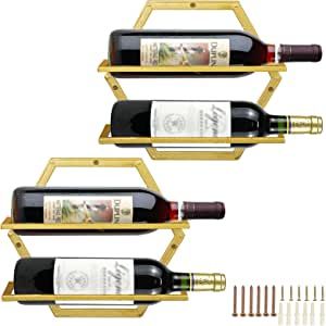 YALINKA 2Pcs Wall Mounted Wine Bottle Rack, Metal Hanging Wine Display Holder Organizer, Red Wine Racks for Home Kitchen Bar Decor Storage(Gold) added by Janae Sullivan