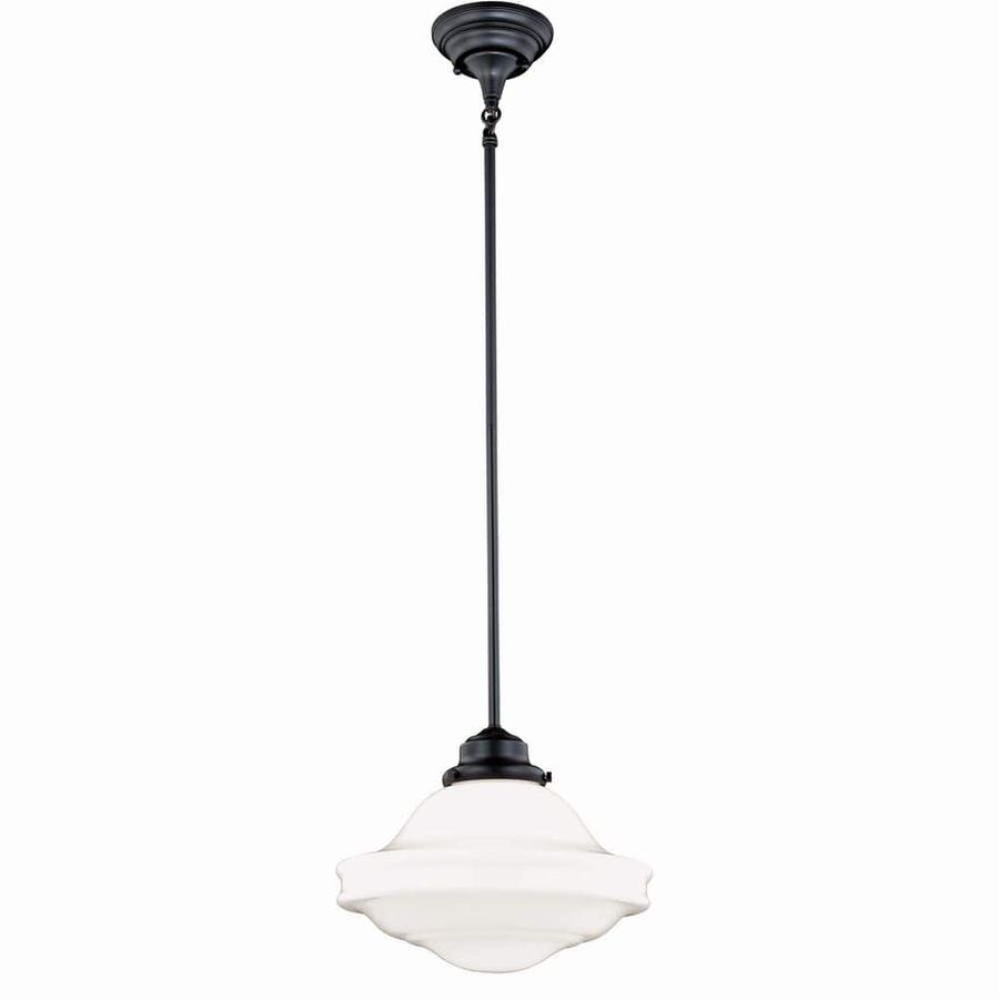 VAXCEL Huntley 1-Light Bronze Farmhouse Schoolhouse Pendant White Glass P0243 - The Home Depot added by Emily Reist