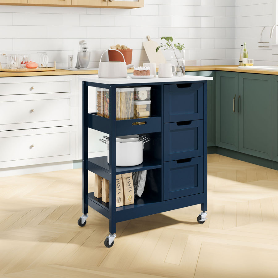 Lark Manor™ Ariayah Solid Wood Top Kitchen Island Cart with Wheels  & Drawers & Reviews | Wayfair added by Rebecka Miller