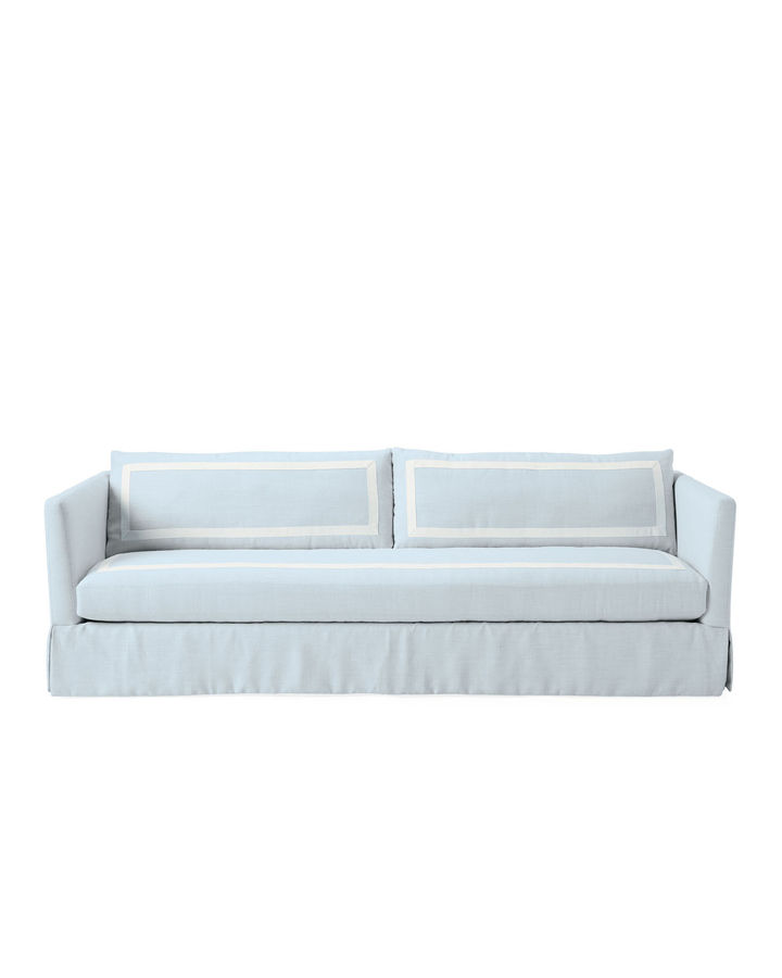 Cutler Sofa - Sky Washed Linen with White Applied Border added by Meredith Miller