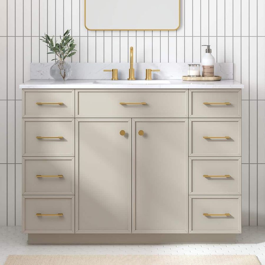 Glacier Bay Marcote 48 in W x 20 in D x 35 in H Single Sink Bath Vanity in Greige With Engineered Volakas Marble Vanity Top 23033-VS48-GP - The Home Depot added by Julia Starr
