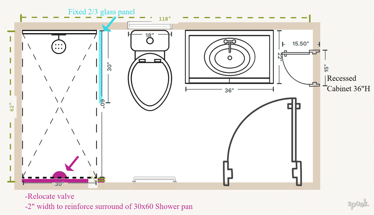 Half Bathroom Floor Plan designed by Sandy Schargel Interiors