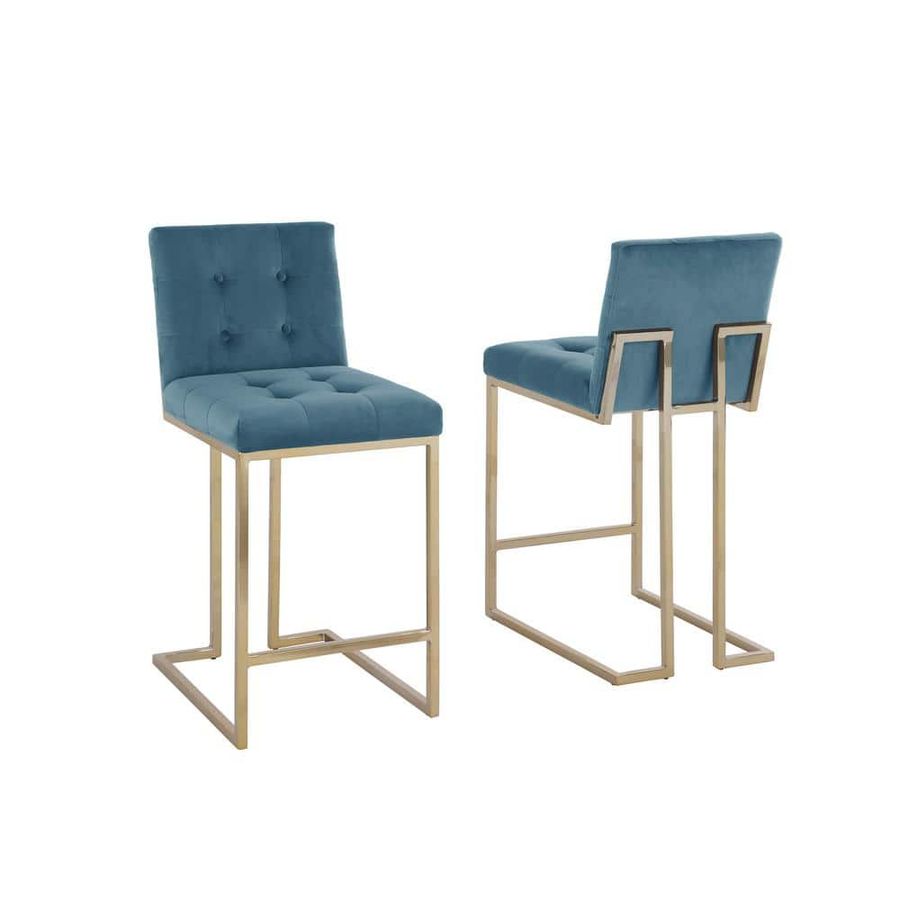 Best Quality Furniture Amy 24 in. H Teal Blue Low Back Counter Height Chair with Gold Chrome Base and Velvet Fabric (Set of 2) CH37 - The Home Depot added by HELEN SALGADO