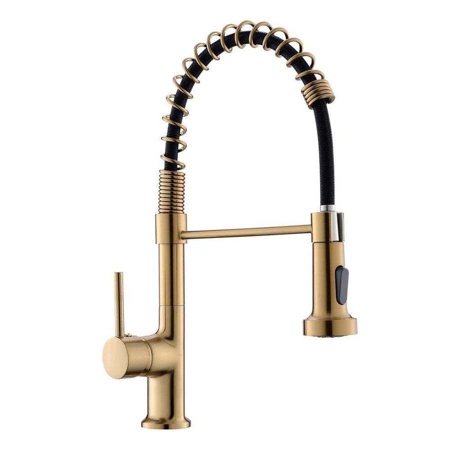 Fapully Stainless Steel Faucet Single-Handle Faucet Pull-Down Sprayer Kitchen Faucet in Brushed Gold FA-1020GB - The Home Depot added by Dogwood Home Design
