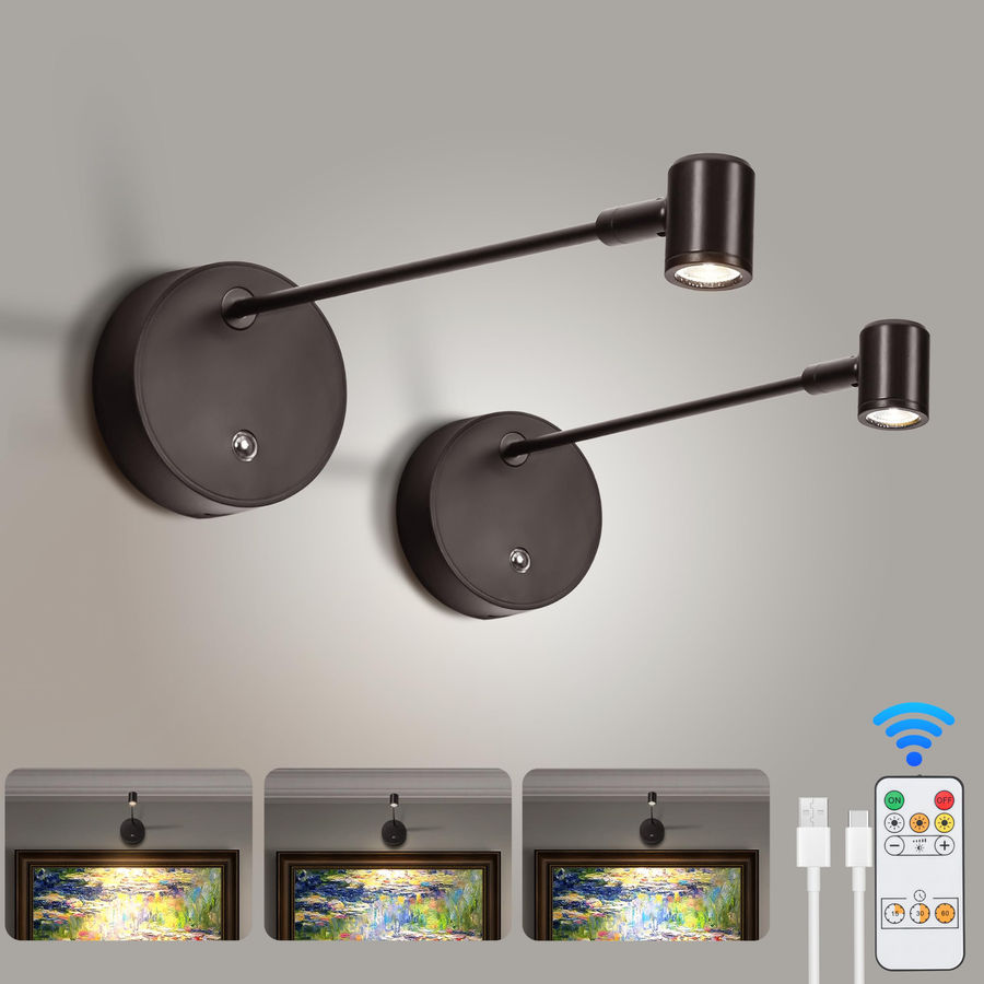 Ebern Designs 2 Pack Picture Lights For Wall Battery Operated Rechargeable Gallery Art Lighting For Paintings Wireless LED Wall Light Cordless With Remote,3 Color Temperature,Gallery,Dartboard Lights | Wayfair added by Trudy Jones