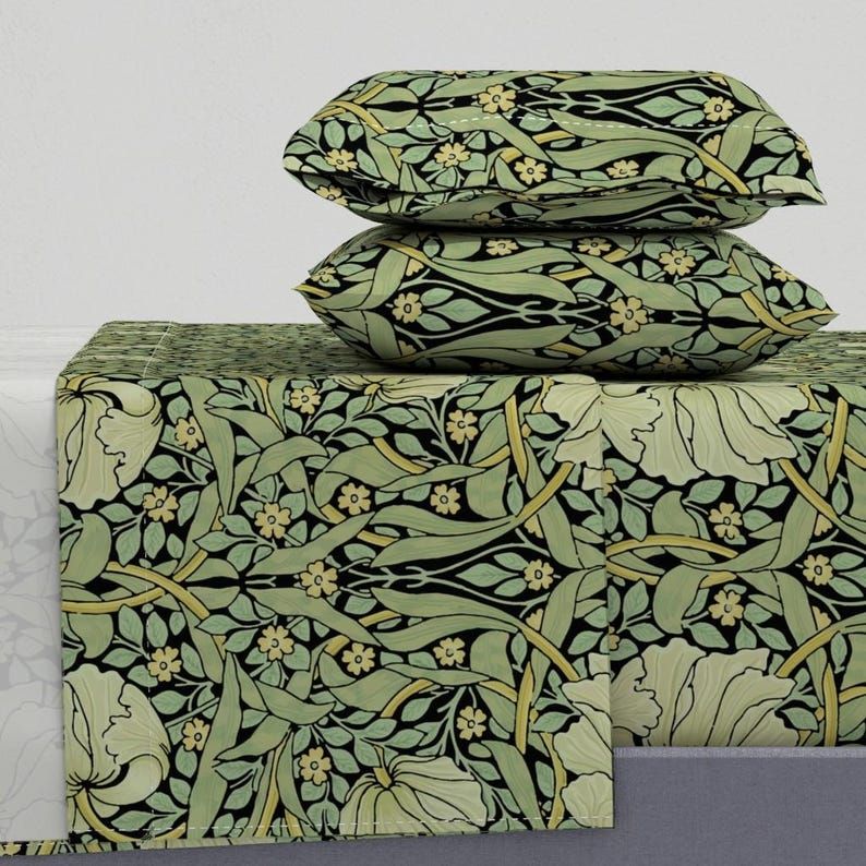 Victorian Floral Sheets - Pimpernel by peacoquettedesigns - Vintage Style Morris Inspired Cotton Sateen Sheet Set Bedding by Spoonflower added by Where The Heart Is Designs
