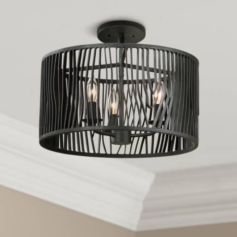 Morre 16" Wide Black Iron Convertible Pendant/Ceiling Light - #64N47 | Lamps Plus added by Sandy Schargel Interiors
