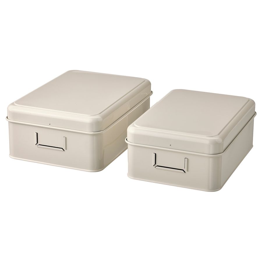 PLOGFÅRA Storage box with lid, set of 2, light beige - IKEA added by Emily Perdue
