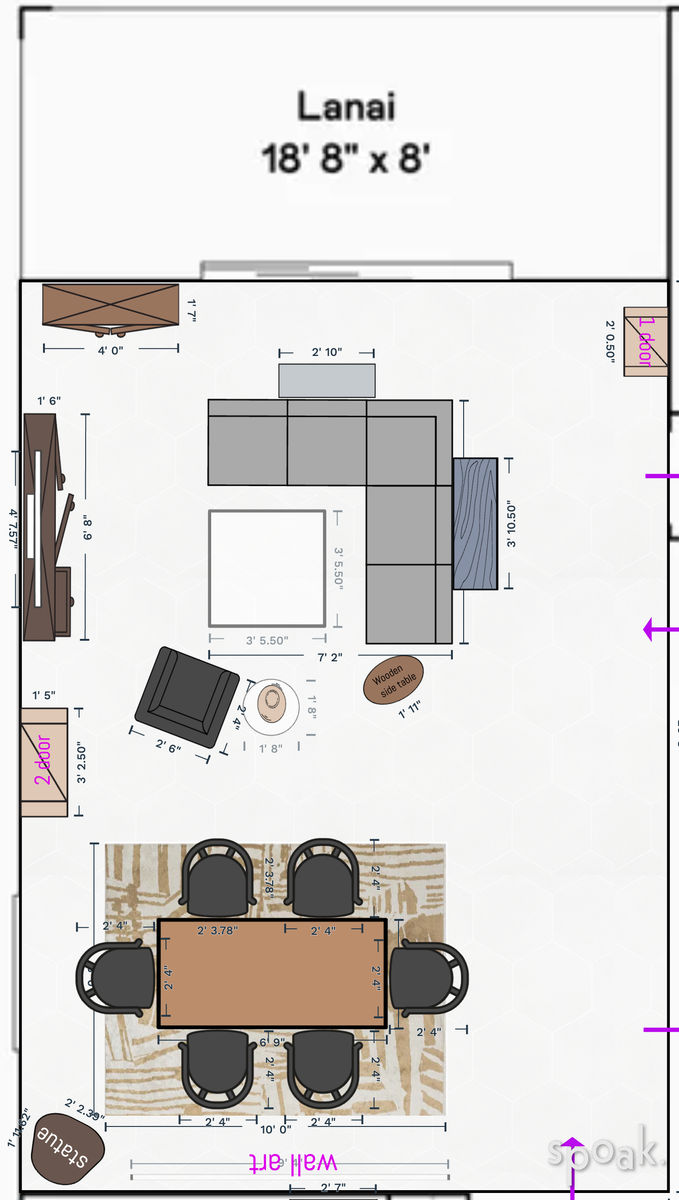 Open Concept Living + Dining Room Floor Plan designed by Zoe Lyle