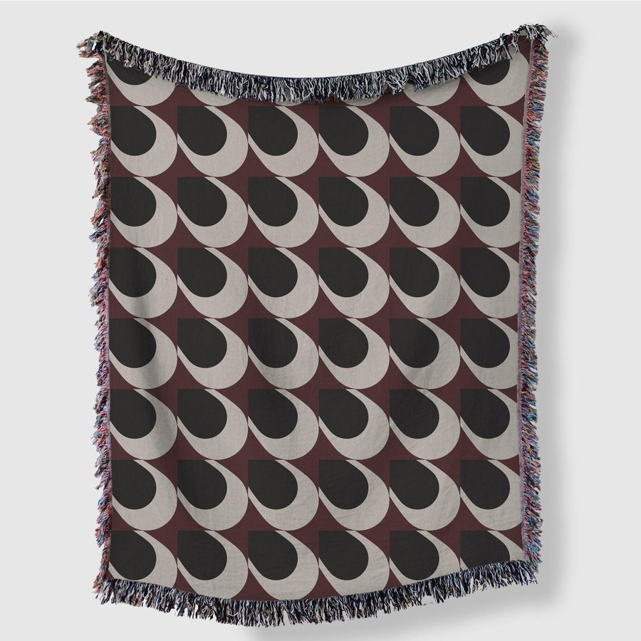 Bauhaus-Inspired Maroon Black Beige Woven Cotton Throw Blanket added by Melanie Thomas