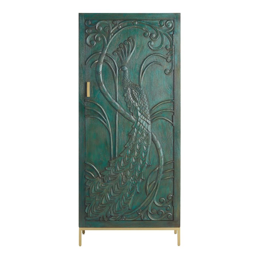 CRAFT Teal Carved Wood Peacock Storage Cabinet - World Market added by Kate Lane