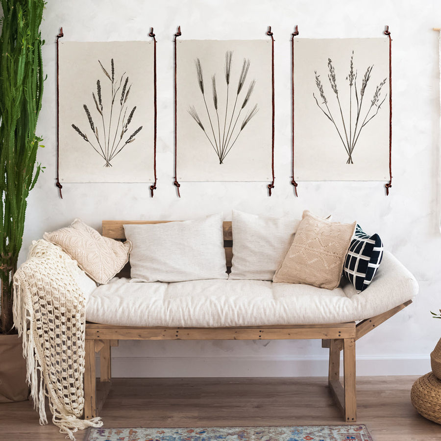 Frameless leather and steel hangers added by Alissa Morrison