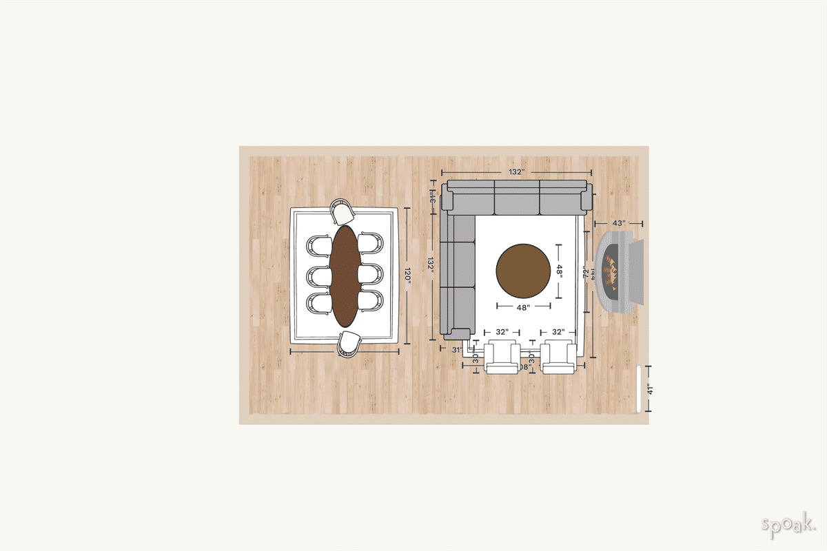 Rectanglar Living Room Floor Plan designed by Tiffany Compton