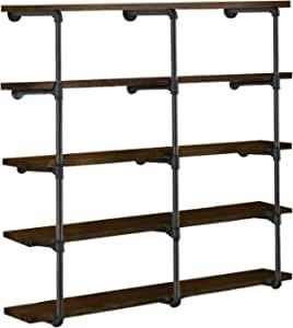 HITOMEN Industrial Iron Pipe Shelves Shelf Brackets Black Vintage Retro Shelving Wall Mounted DIY Open Bookshelf Rustic Farmhouse Pantry Kitchen Storage (3Pcs 5 Tier, 56" Tall 12" Deep, Hardware Only) added by Emily C. Kordus