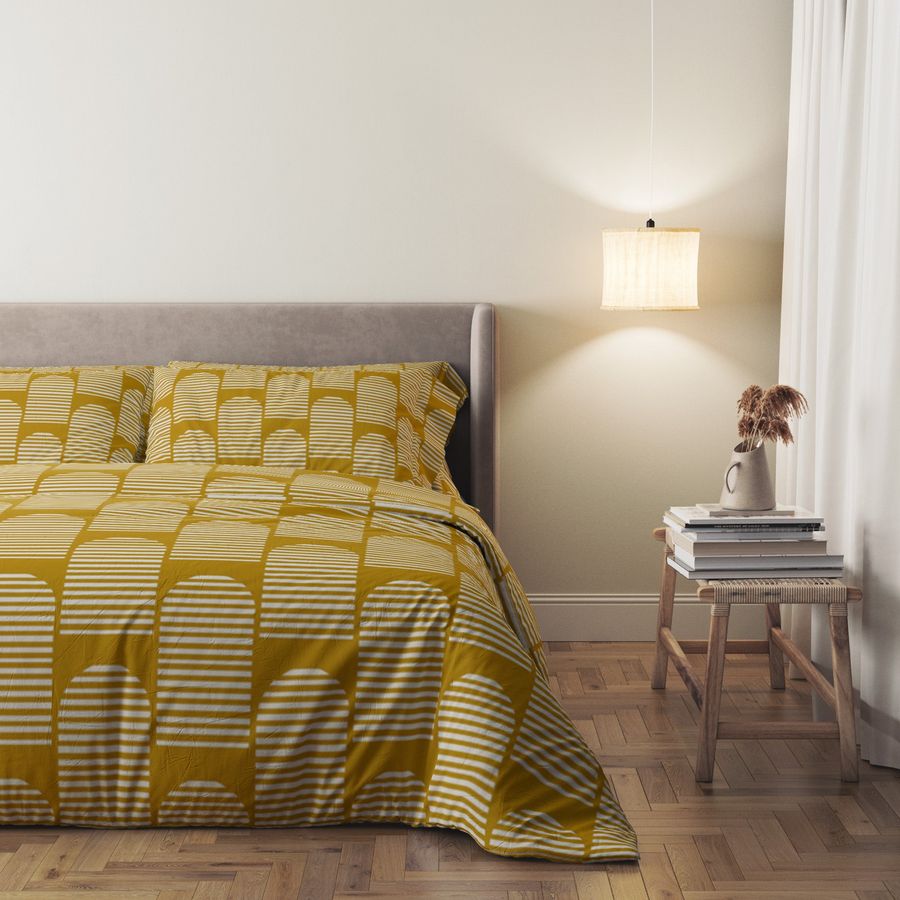 Mid Century Modern Minimalist Geometric Mustard Yellow Cotton Duvet Cover Set ASMUND added by Auberon Shull
