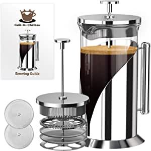 The Original Glass French Press Coffee Maker by Cafe Du Chateau - Versatile Coffee Press, Tea Press w/ 4 Level Filtration, Easy to Clean, BPA Free French Press Stainless Steel Coffee Maker (34oz) added by eve harper