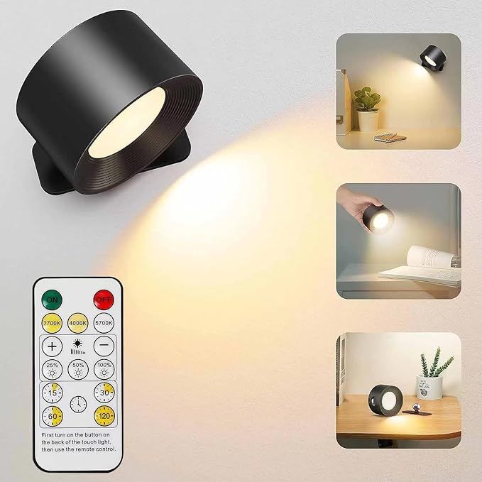 Aplique de pared LED, Luces de Lectura LED Montadas en La pared, Luces LED Recargables de pared,Con Control Táctil y Remoto,3 temperaturas de color y 3 niveles de brillo. (Negro) added by Carla Gonçalves