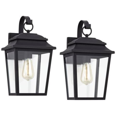 Bellis Verde 15 1/4" High Textured Black Outdoor Wall Light Set of 2 - #143P8 | Lamps Plus added by Britt Elexandria