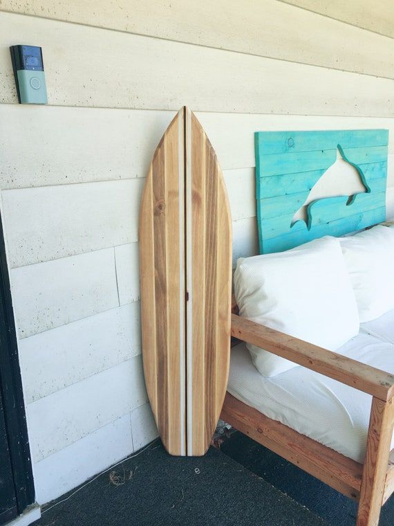 4 Foot Wood Surfboard Wall Art With Natural Stained and White | Etsy added by Jordana Nardiello
