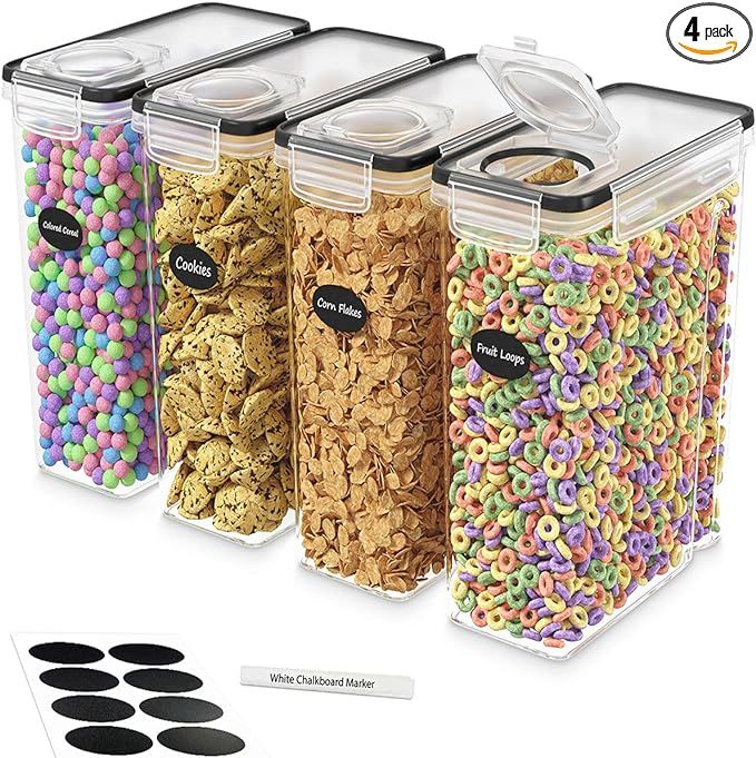 DWËLLZA KITCHEN Cereal Containers Storage - 4 Pack Cereal Dispenser Airtight Food Storage Containers BPA-Free Pantry Organization and Storage, Canister for Flour & Sugar 1 Marker 8 Labels (135.2oz) added by Rachel Fedorov