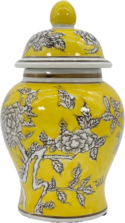 Galt International 8" Home Decor Ceramic Ginger Jar with Lid - Tea Storage, Decorative Centerpiece Accent Jar Jingdezhen Chinese Style Porcelain (Yellow) added by Evie Leigh