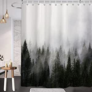 ORTIGIA Misty Forest Shower Curtains,Nature Shower Curtain,Woodland Shower Curtain,Fantasy Fog Magic Winter Tree Bath Curtain for Bathroom,Waterproof Polyester Fabric 72" Wx72 L-with Hooks added by Amber Verduzco