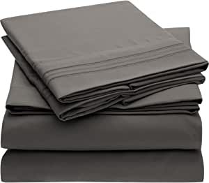 Mellanni Grey Sheets Full Size - Hotel Luxury 1800 Bedding Sheets & Pillowcases - Extra Soft Cooling Bed Sheets - Deep Pocket up to 16" Mattress - Wrinkle, Fade, Stain Resistant - 4 Piece (Full, Gray) added by Spoak Member