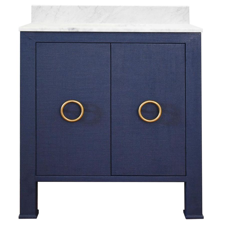 Yvanna Hollywood Regency Navy Blue Linen White Carrara Marble Bath Vanity Sink added by Courtney Shaw