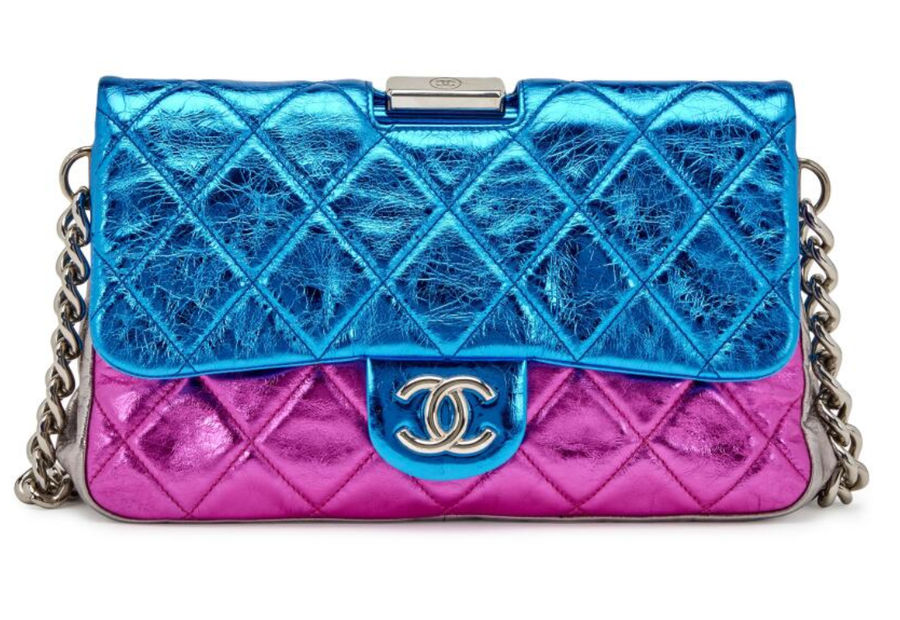 Metallic Blue, Pink, and Silver Quilted Crackled Leather Framed Flap Bag Silver Hardware, 2008-2009 added by Carly Murphy