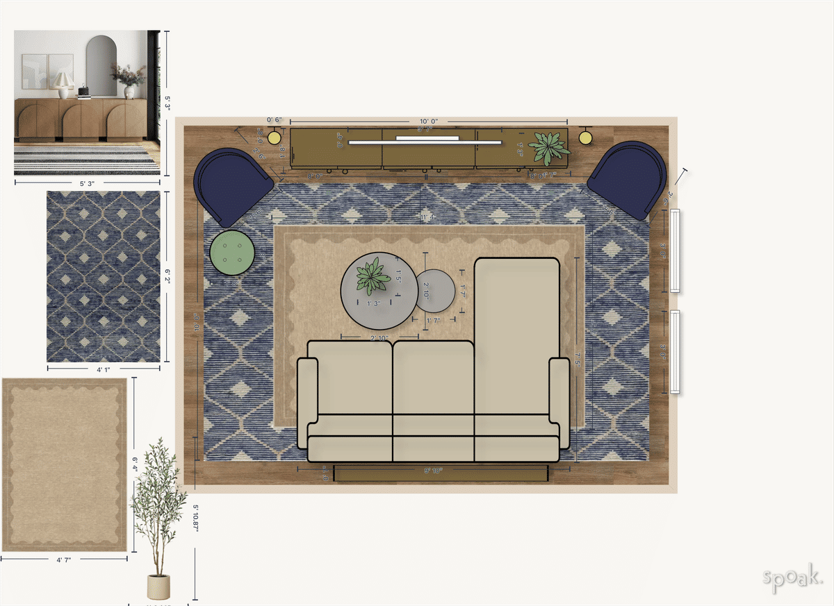Living + Dining Room Layout designed by Faith Smith