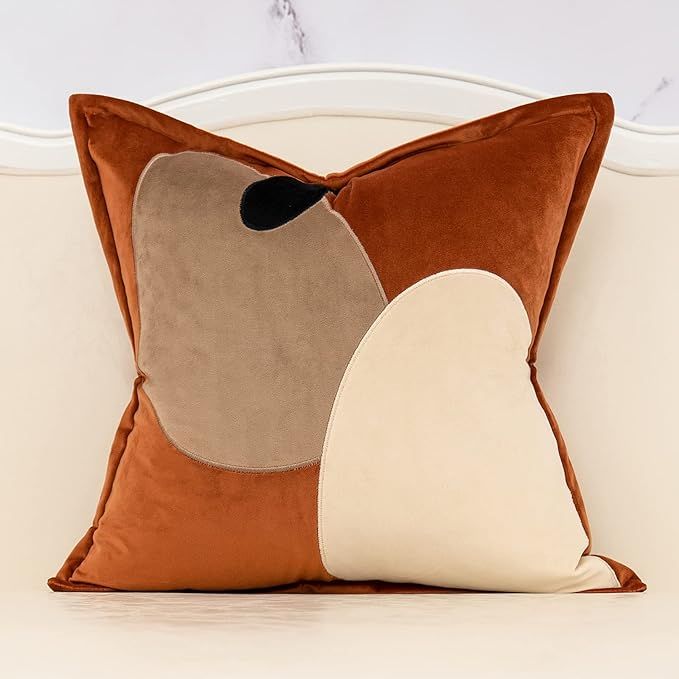 Yangest Dark Orange Decorative Velvet Throw Pillow Cover with Cloth Texture Patchwork Cushion Case Modern 20x20 Inch Pillowcase for Sofa Couch Bedroom Living Room Home Decor added by Sarah Jackson
