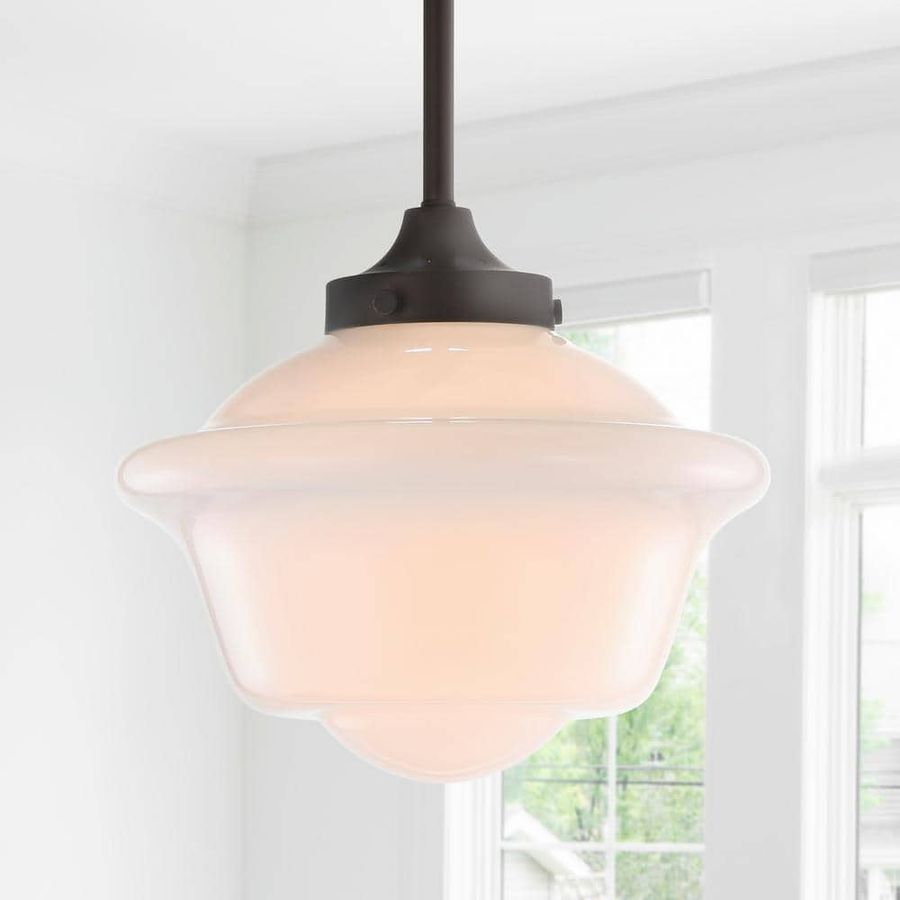 JONATHAN Y Kurtz 9.5 in. 1-Light Oil Rubbed Bronze LED Pendant with Adjustable Drop Metal/Glass JYL3517C - The Home Depot added by Maddy Dowler