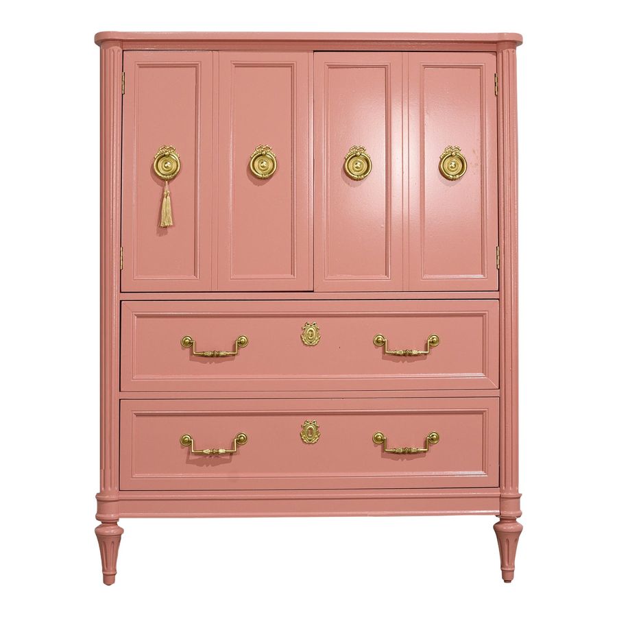 1970s Transitional Highboy Dresser by Henredon in Pink - Newly Painted added by Blaire Gremillion