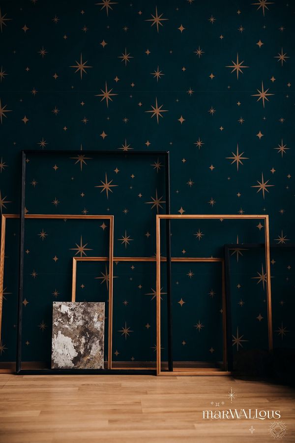 Gold Night Sky Dark Celestial Wallpaper, Stars Cosmic Wall Decor, Peel and Stick Cosmic Wall Art 92 - Etsy added by Eleanor Mills