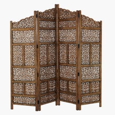 Traditional Wood Carved Pattern Room Divider Screen Brown - Olivia & May added by Ekaterina Sleta