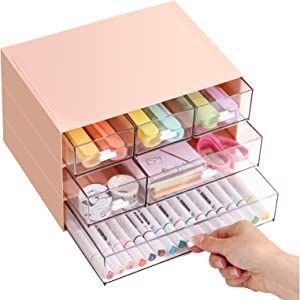 Comix Desk Organizer with 6 Drawers, Rectangular Desktop Drawers, Plastic MakeupStorage, Detachable Design, Suitable for Office, School, Home (Pink) added by Bethany Ribo