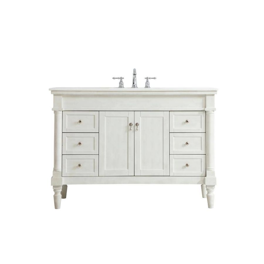 Simply Living 48 in. W x 21.5 in. D x 35 in. H Bath Vanity in Antique White with Ivory White Engineered Marble SLVW13048AW - The Home Depot added by Allison Keach