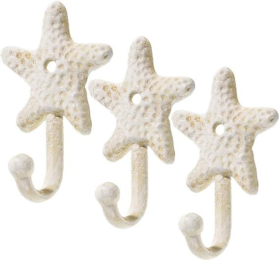 Decorative Wall Hooks 3pcs Wall Hooks Sea Star Shape Wall Mounted Decorative Hooks Coat Clothes Hooks Key Hat Hooks towel Robe Hooks Wall Hangers nautical beach coastal wall decorations ornaments added by Christina Miller