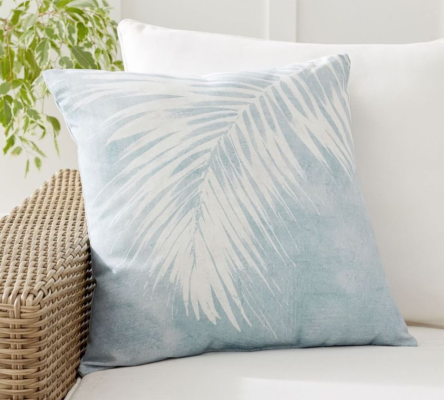 Chambray Palm Printed Indoor/Outdoor Pillow added by Olga Dragieva