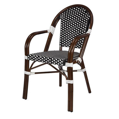 Paris Indoor/Outdoor Stackable Arm Chair with Dark Bamboo Aluminum Frame - Black and White added by Sunayna Ravula