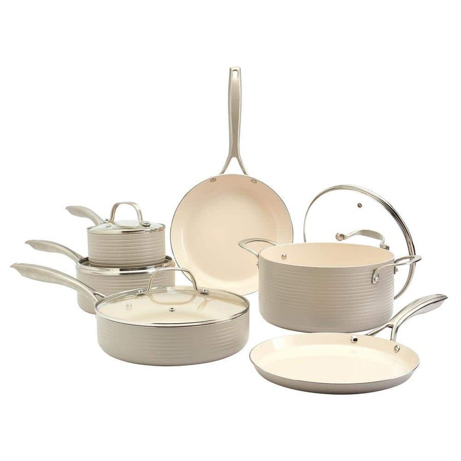 Denmark Monaco 10-Piece Fog Aluminum Non-Stick Cookware Set TTU-V3352-EC - The Home Depot added by Samantha Rice