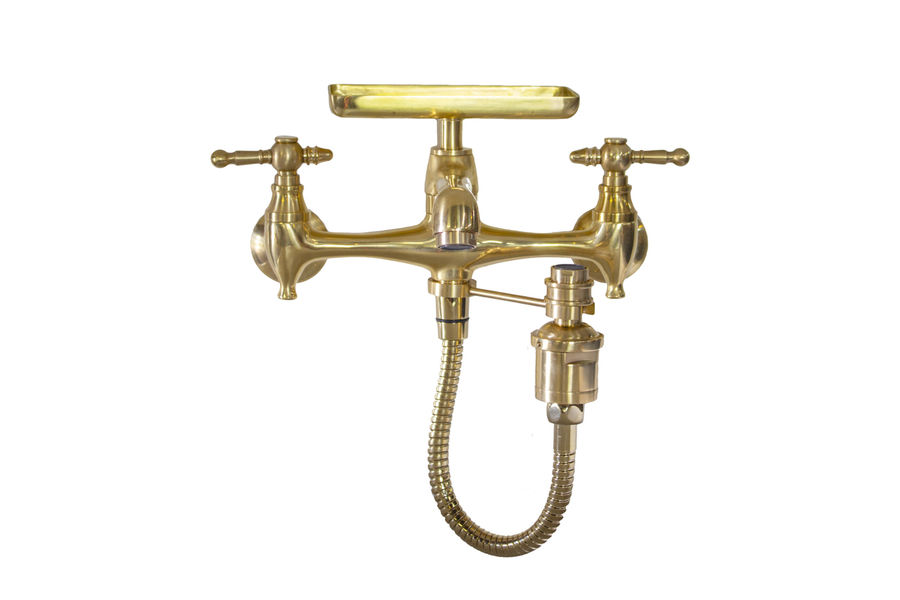 Antique Inspired 8" Wall Mount Kitchen Sink Faucet with Sprayer & Soap Dish WMF-1913. - WatermarkFixtures added by Ali Dyer