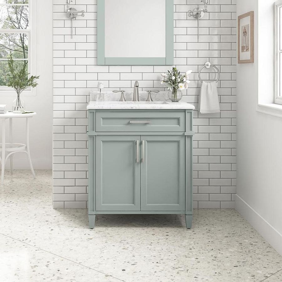 Home Decorators Collection Caville 30 in. Single Sink Sage Green Bath Vanity with Carrara Marble Top (Assembled) Caville 30SG - The Home Depot added by Allison Keach