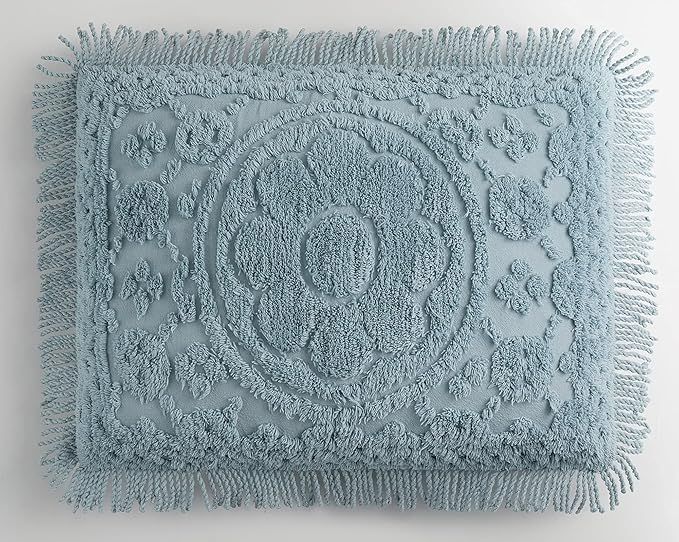 Montgomery Ward Blue Sham, 100% Cotton, Soft and Cozy Floral Design with Fringe, Tufted Decorative Pillow Cover (Blue, King 36" x 20") added by SABi iNTERIORS
