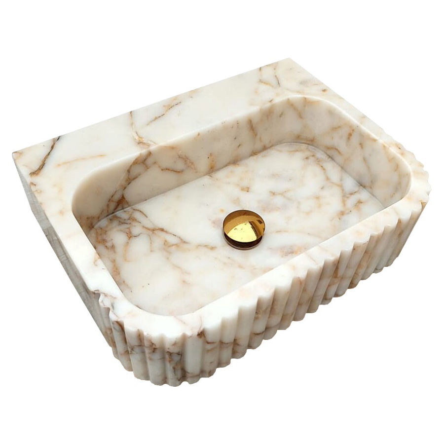Calacatta Gold Marble Wall-mount Bathroom Vanity Sink Fluted (W)16" (L)20" (H)6" added by Lauren CH