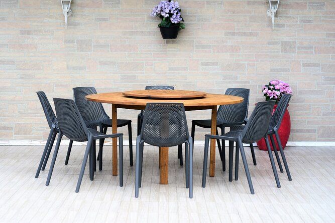 Lark Manor Anautica Round 8 - Person 59'' Teak Finish Outdoor Furniture Dining Set | Wayfair added by Katie Crum