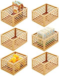 mDesign Bamboo Slotted Storage Cabinet Shelf Organizer Bin for Kitchen, Pantry, Bathroom, Bedroom, Office, Living Room Organization - Holds Food, Snacks, Fruits - Echo Collection - 6 Pack - Natural added by Spoak Member