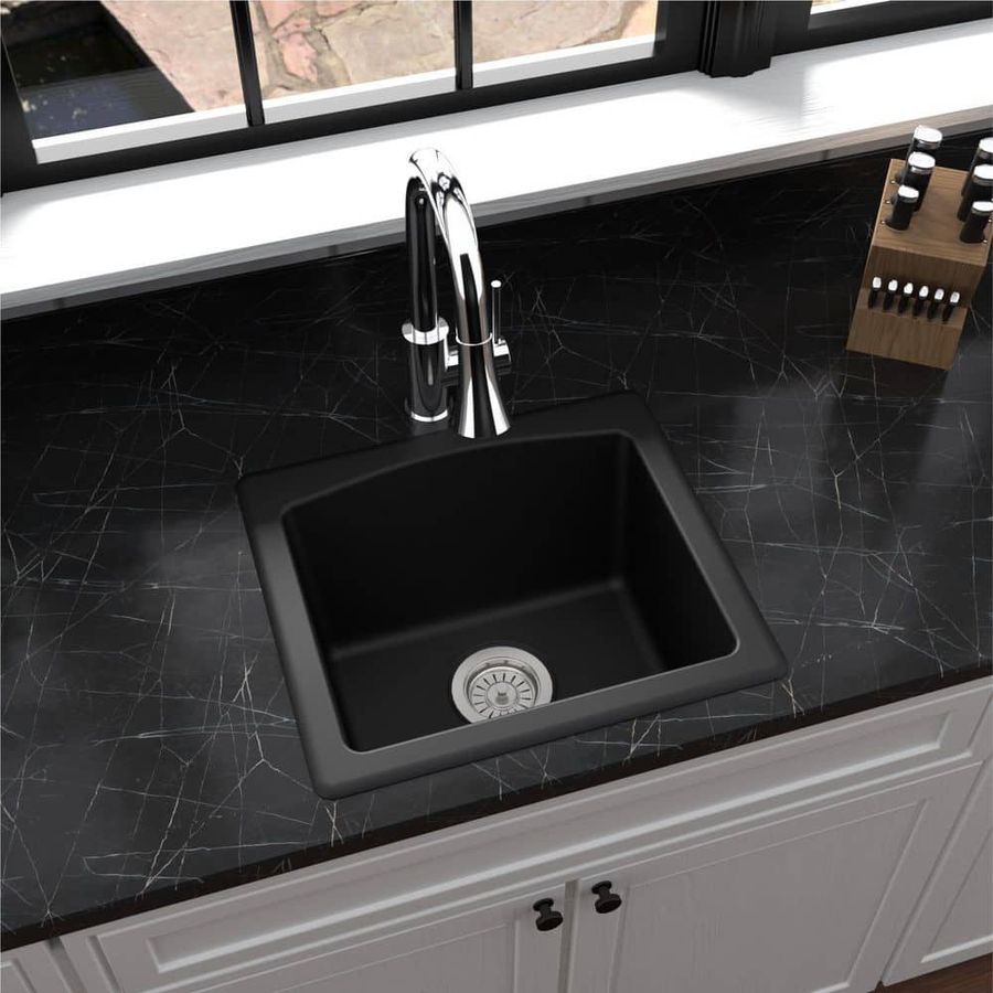 Karran QX-680 Drop-in or Undermount Quartz Composite 18 in. Single Bowl Kitchen Sink in Black QX-680-BL - The Home Depot added by Sophia Browne