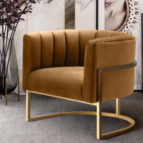 Magnolia Cognac Velvet Tufted Armchair - #95K79 | Lamps Plus added by HELEN SALGADO