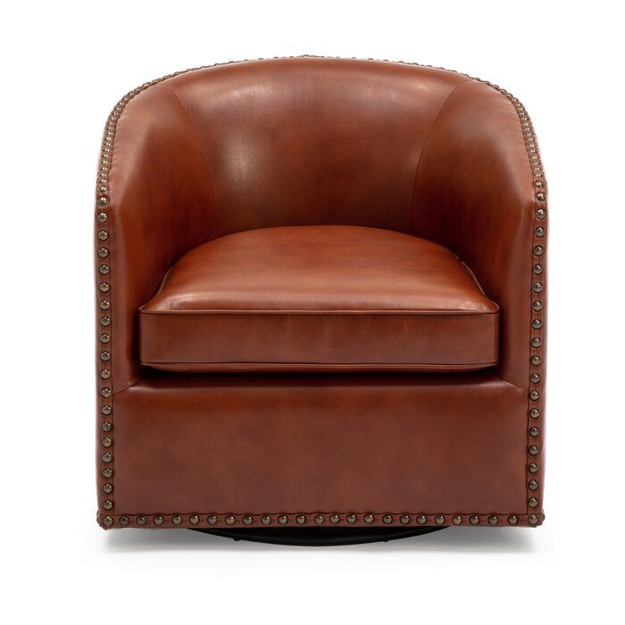 Gatwick Vegan Leather Swivel Barrel Chair in Caramel Faux Leather added by Kate Lynn Nemett